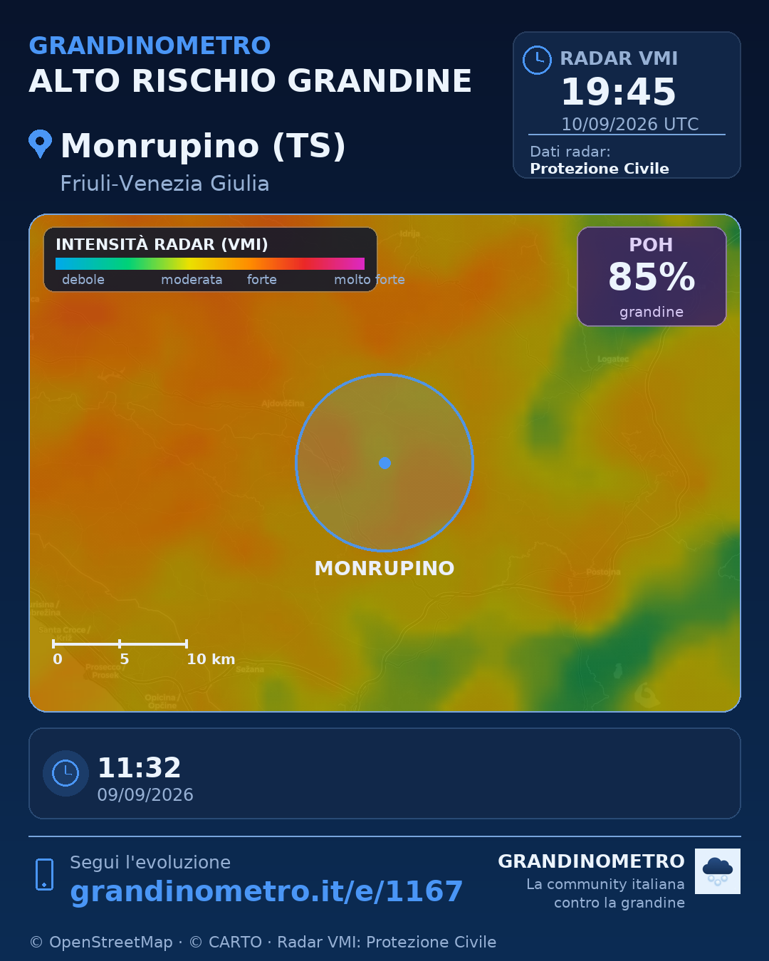 Mappa dell'evento: grandine a Monrupino (TS)