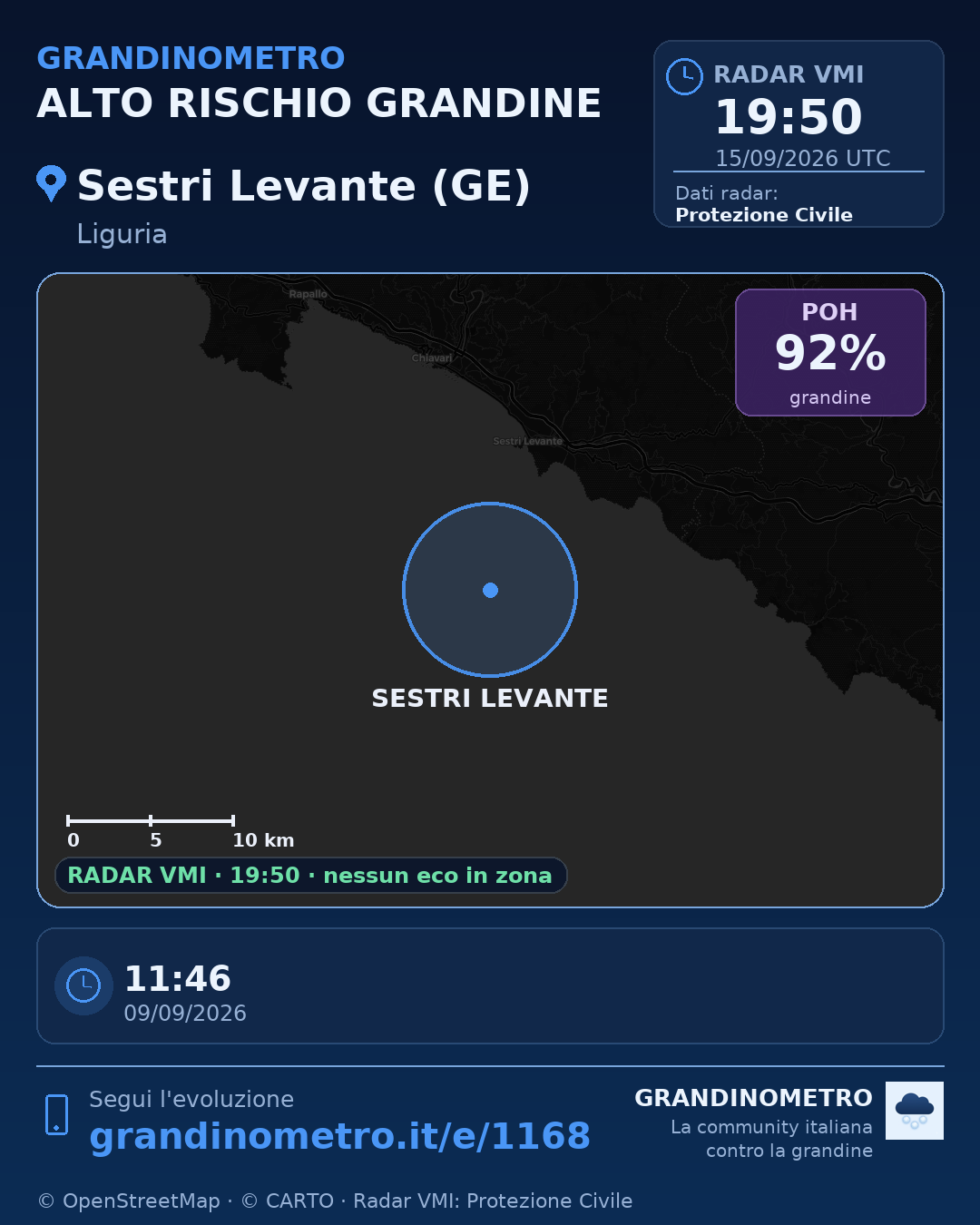 Mappa dell'evento: grandine a Sestri Levante (GE)