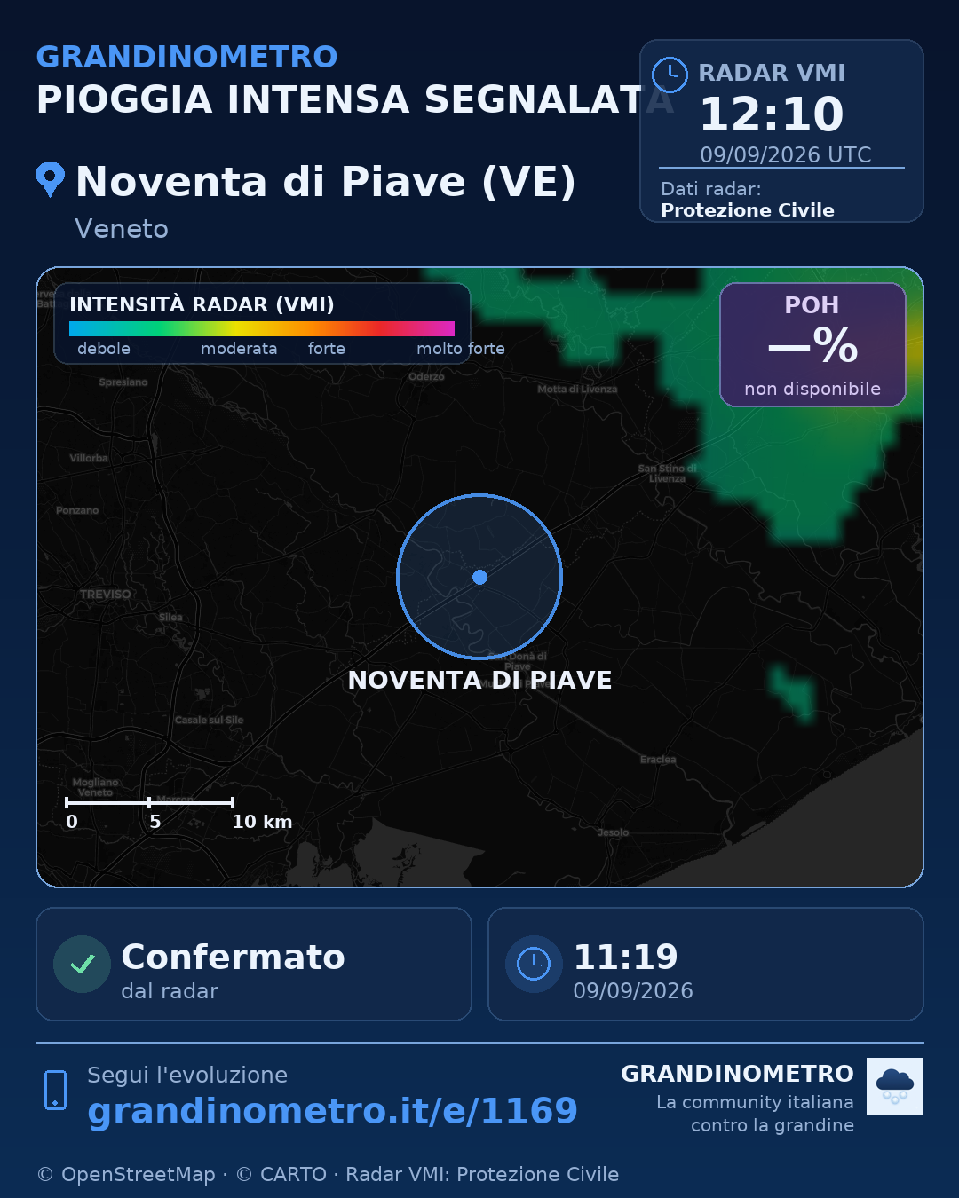 Mappa dell'evento: pioggia intensa a Noventa di Piave (VE)