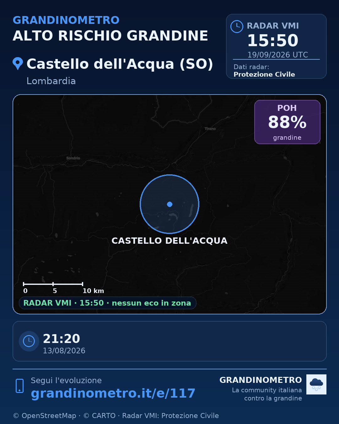 Mappa dell'evento: grandine a Castello dell'Acqua (SO)