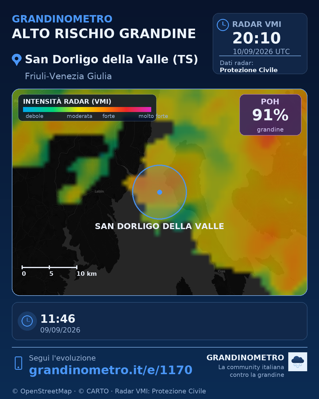 Mappa dell'evento: grandine a San Dorligo della Valle (TS)