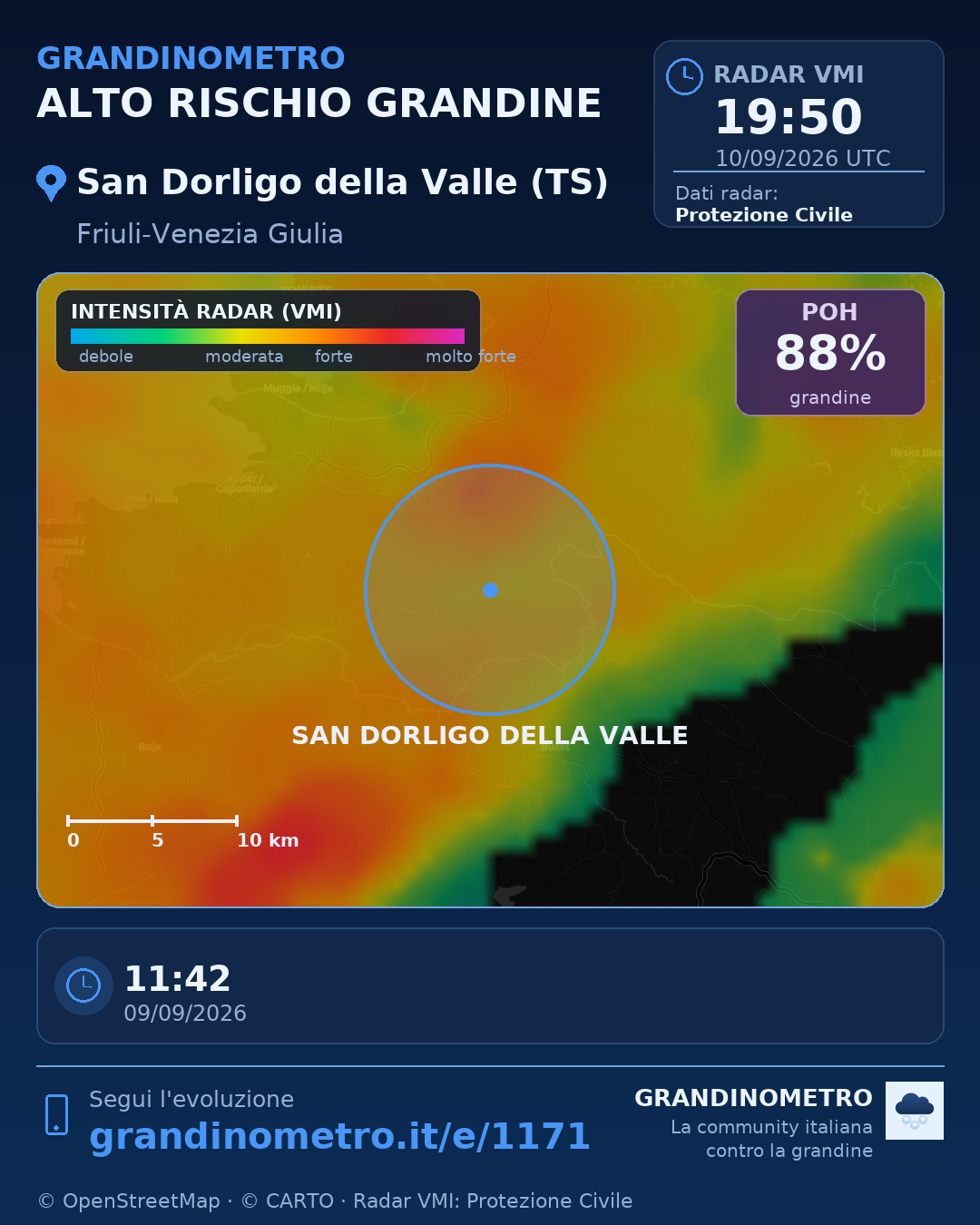 Mappa dell'evento: grandine a San Dorligo della Valle (TS)