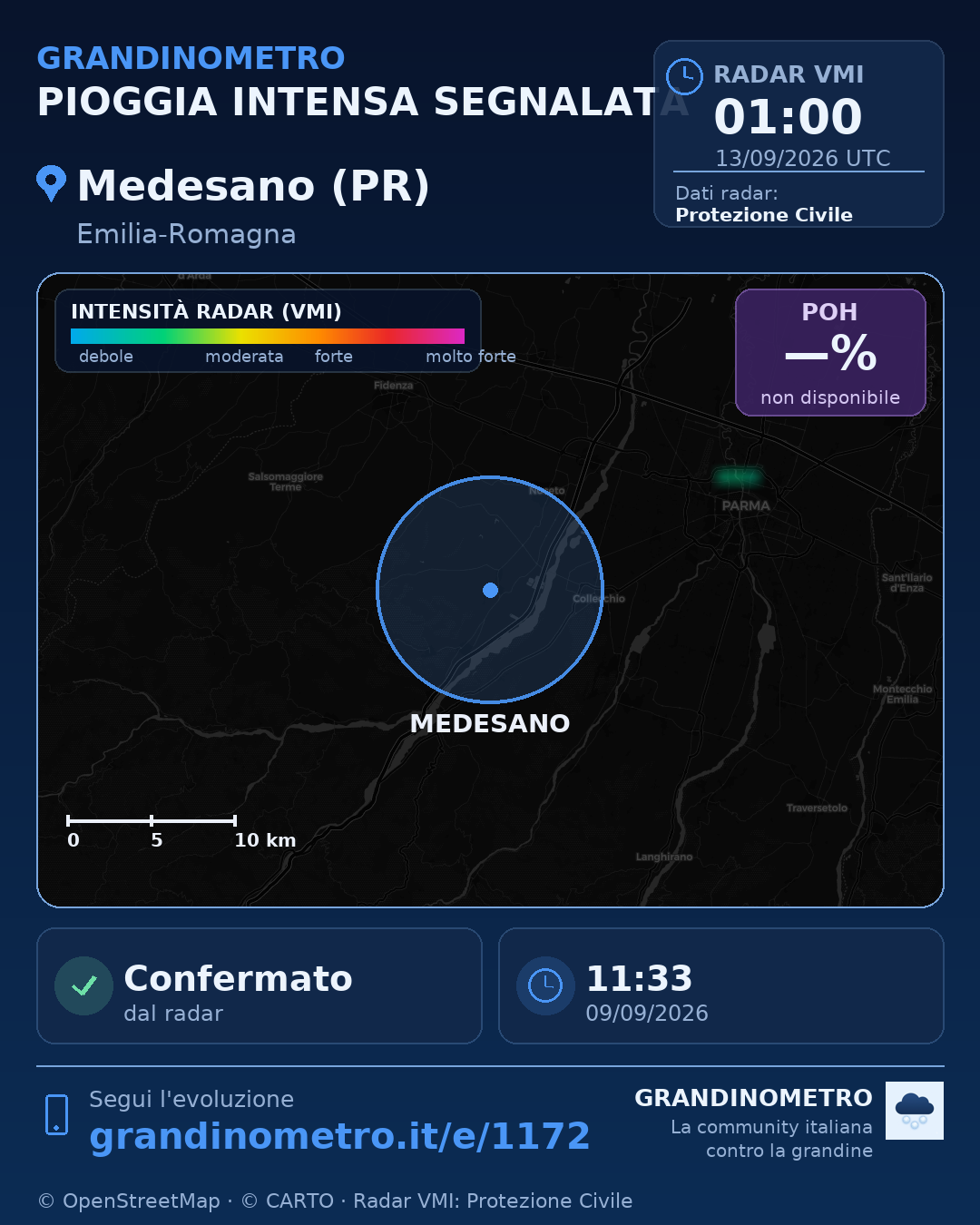 Mappa dell'evento: pioggia intensa a Medesano (PR)