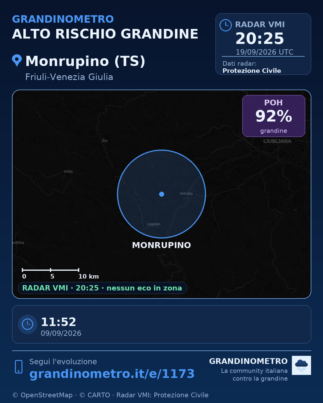 Mappa dell'evento: grandine a Monrupino (TS)