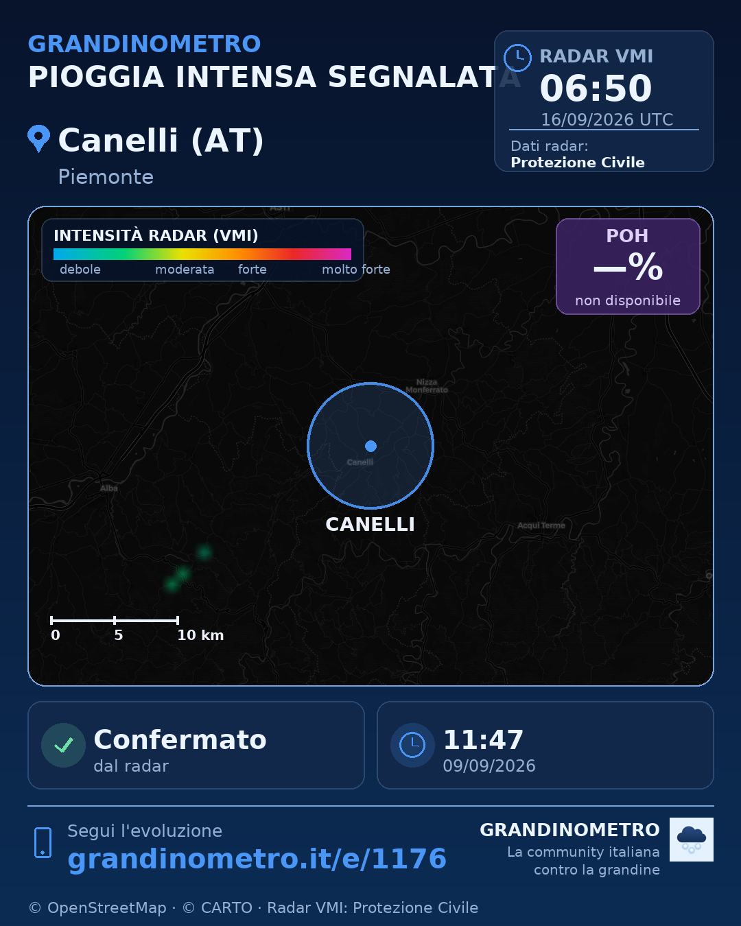 Mappa dell'evento: pioggia intensa a Canelli (AT)