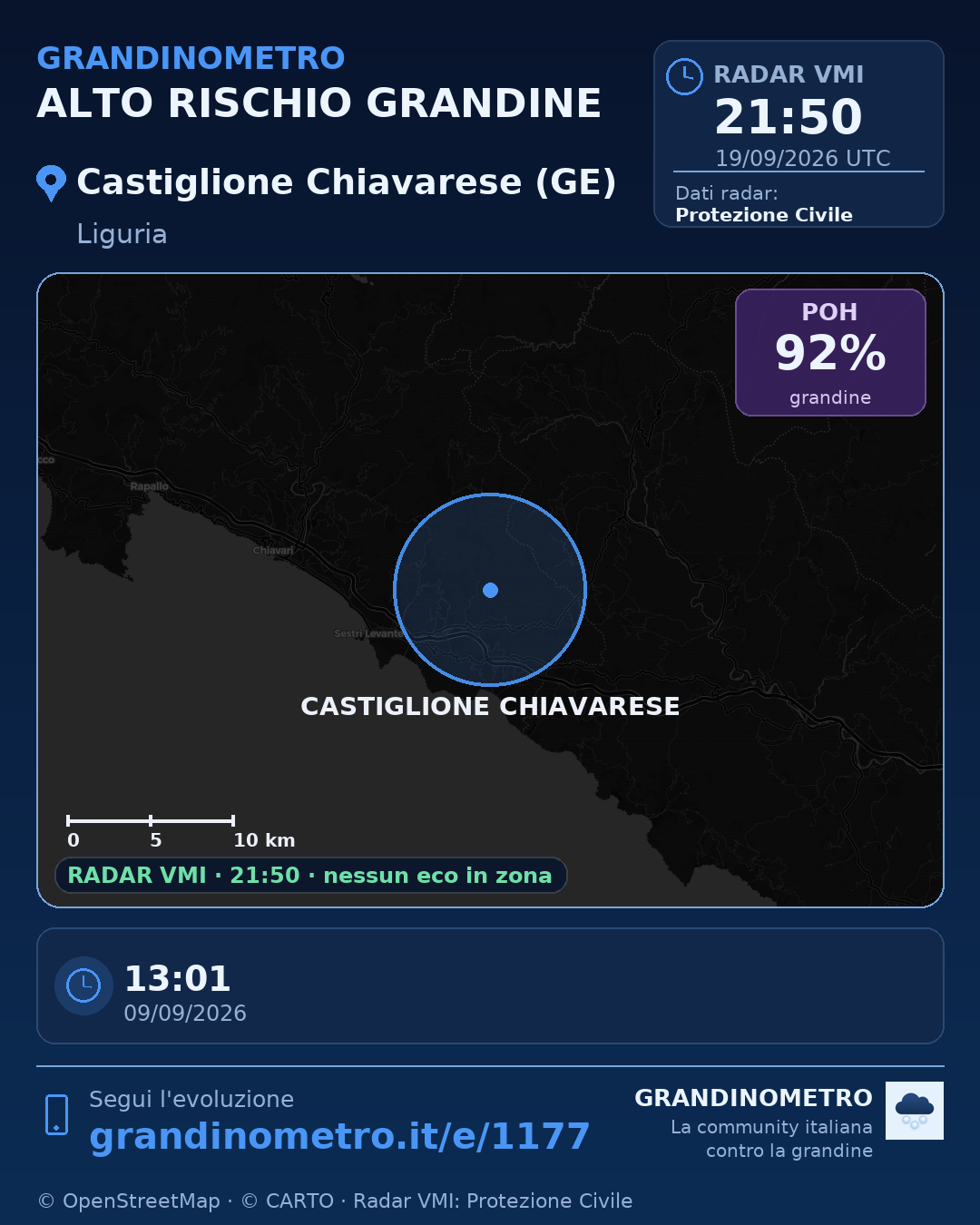Mappa dell'evento: grandine a Castiglione Chiavarese (GE)