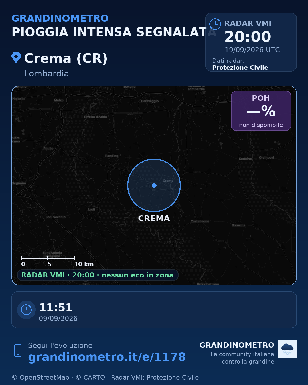Mappa dell'evento: pioggia intensa a Crema (CR)