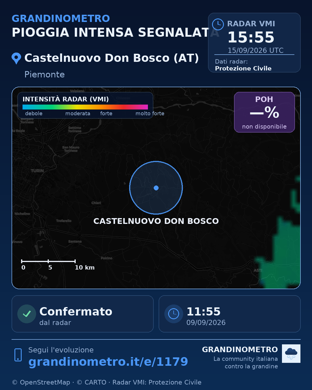 Mappa dell'evento: pioggia intensa a Castelnuovo Don Bosco (AT)