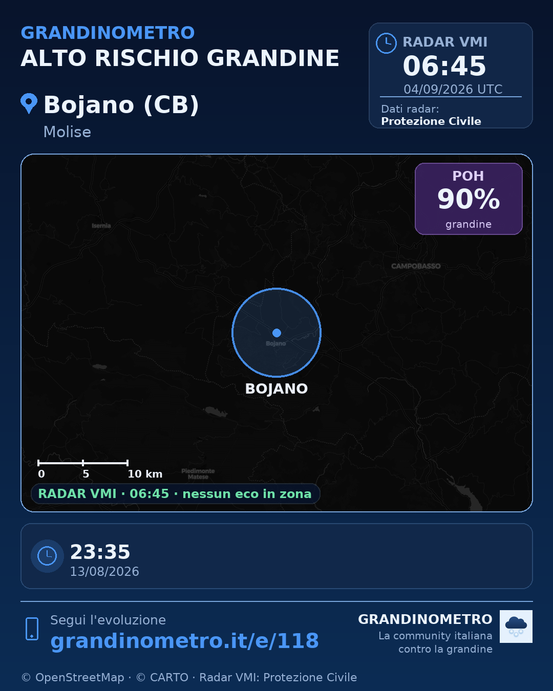 Mappa dell'evento: grandine a Bojano (CB)