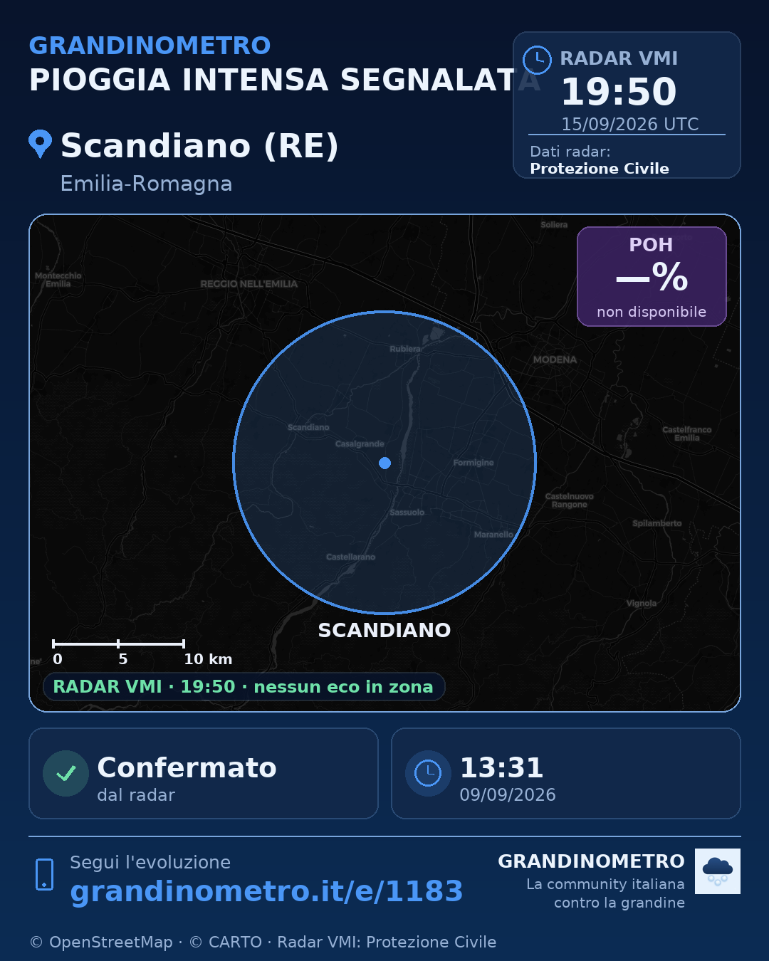 Mappa dell'evento: pioggia intensa a Scandiano (RE)