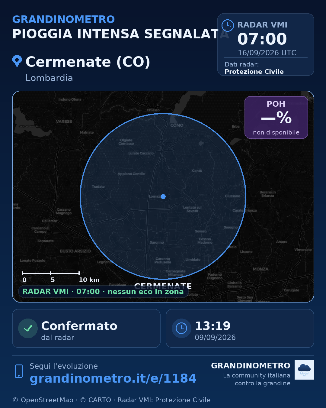 Mappa dell'evento: pioggia intensa a Cermenate (CO)