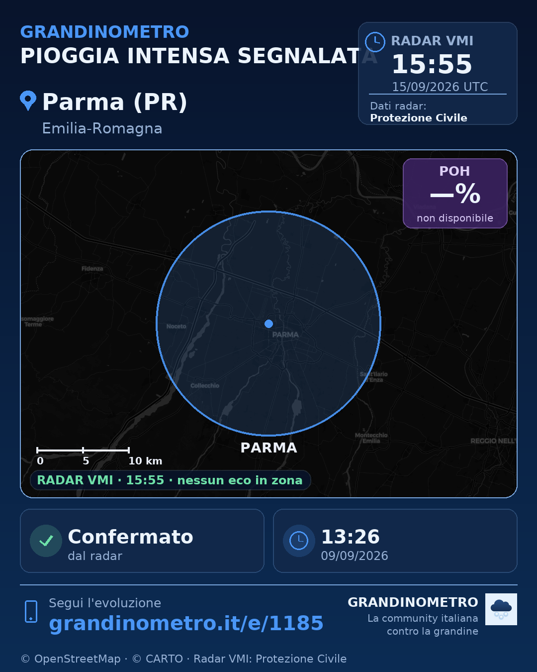 Mappa dell'evento: pioggia intensa a Parma (PR)