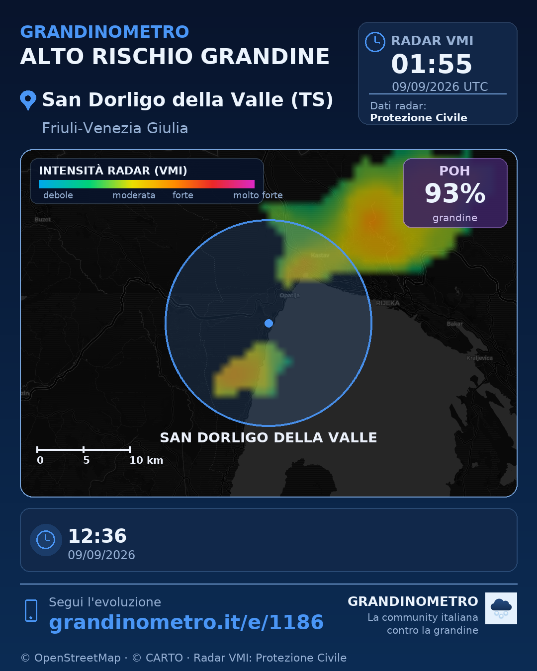 Mappa dell'evento: grandine a San Dorligo della Valle (TS)
