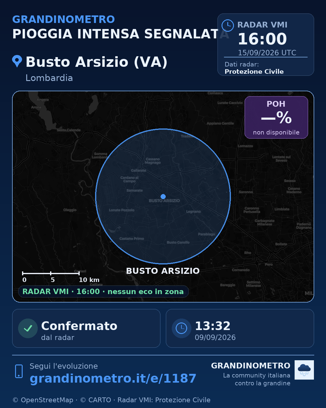 Mappa dell'evento: pioggia intensa a Busto Arsizio (VA)