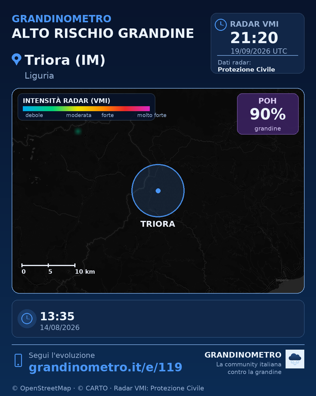 Mappa dell'evento: grandine a Triora (IM)