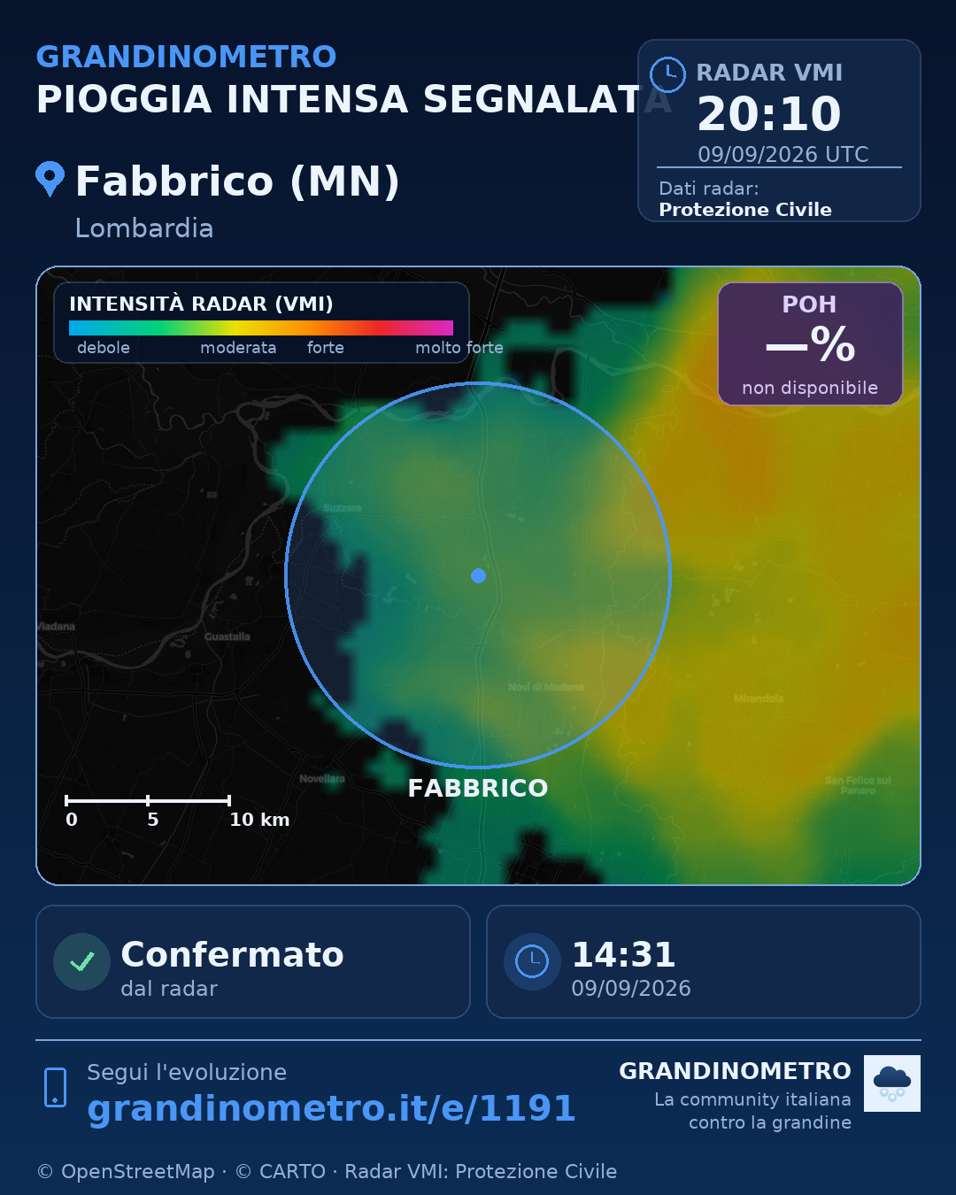 Mappa dell'evento: pioggia intensa a Fabbrico (MN)