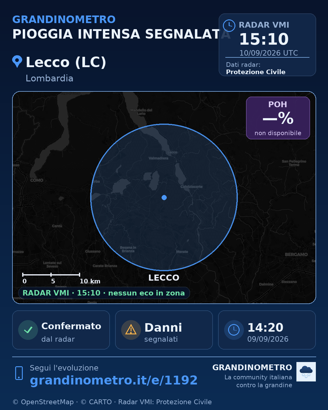Mappa dell'evento: pioggia intensa a Lecco (LC)