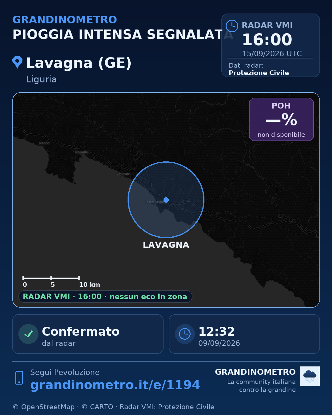 Mappa dell'evento: pioggia intensa a Lavagna (GE)