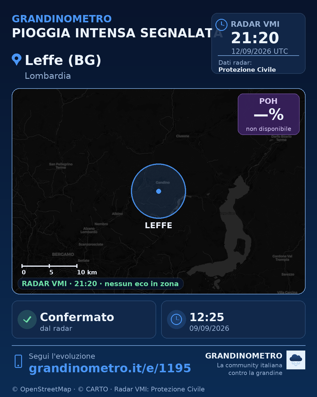 Mappa dell'evento: pioggia intensa a Leffe (BG)