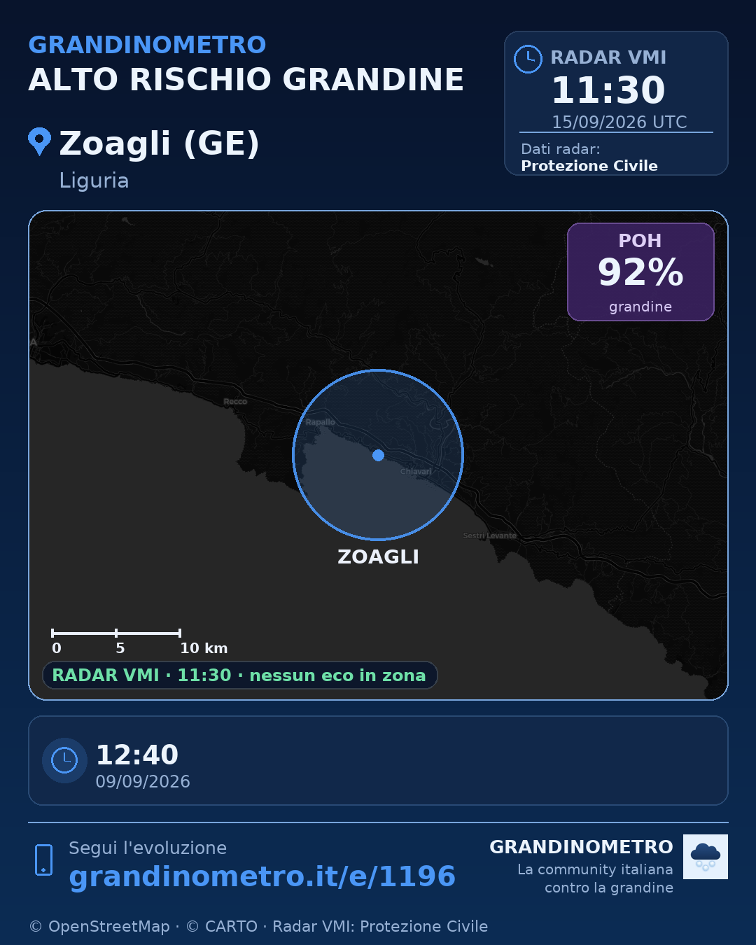 Mappa dell'evento: grandine a Zoagli (GE)