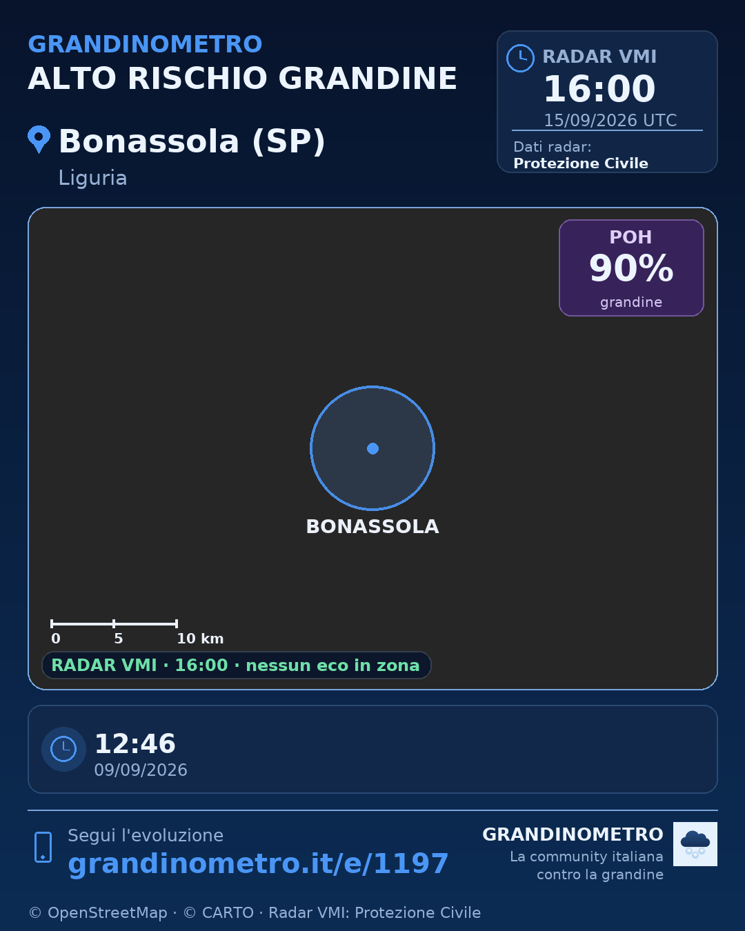 Mappa dell'evento: grandine a Bonassola (SP)