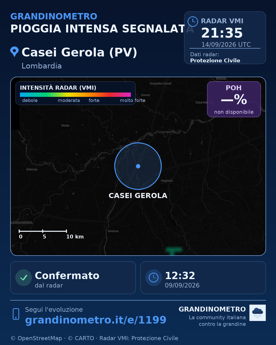 Mappa dell'evento: pioggia intensa a Casei Gerola (PV)