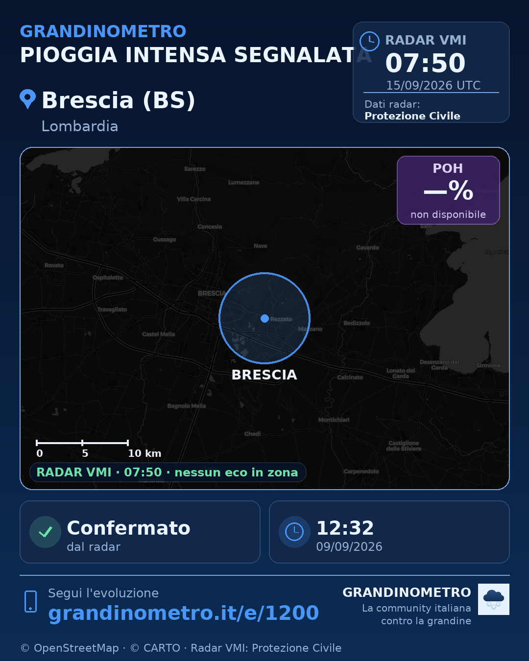 Mappa dell'evento: pioggia intensa a Brescia (BS)