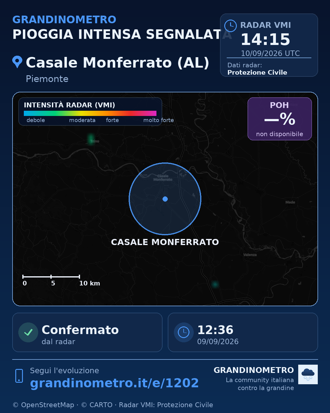 Mappa dell'evento: pioggia intensa a Casale Monferrato (AL)