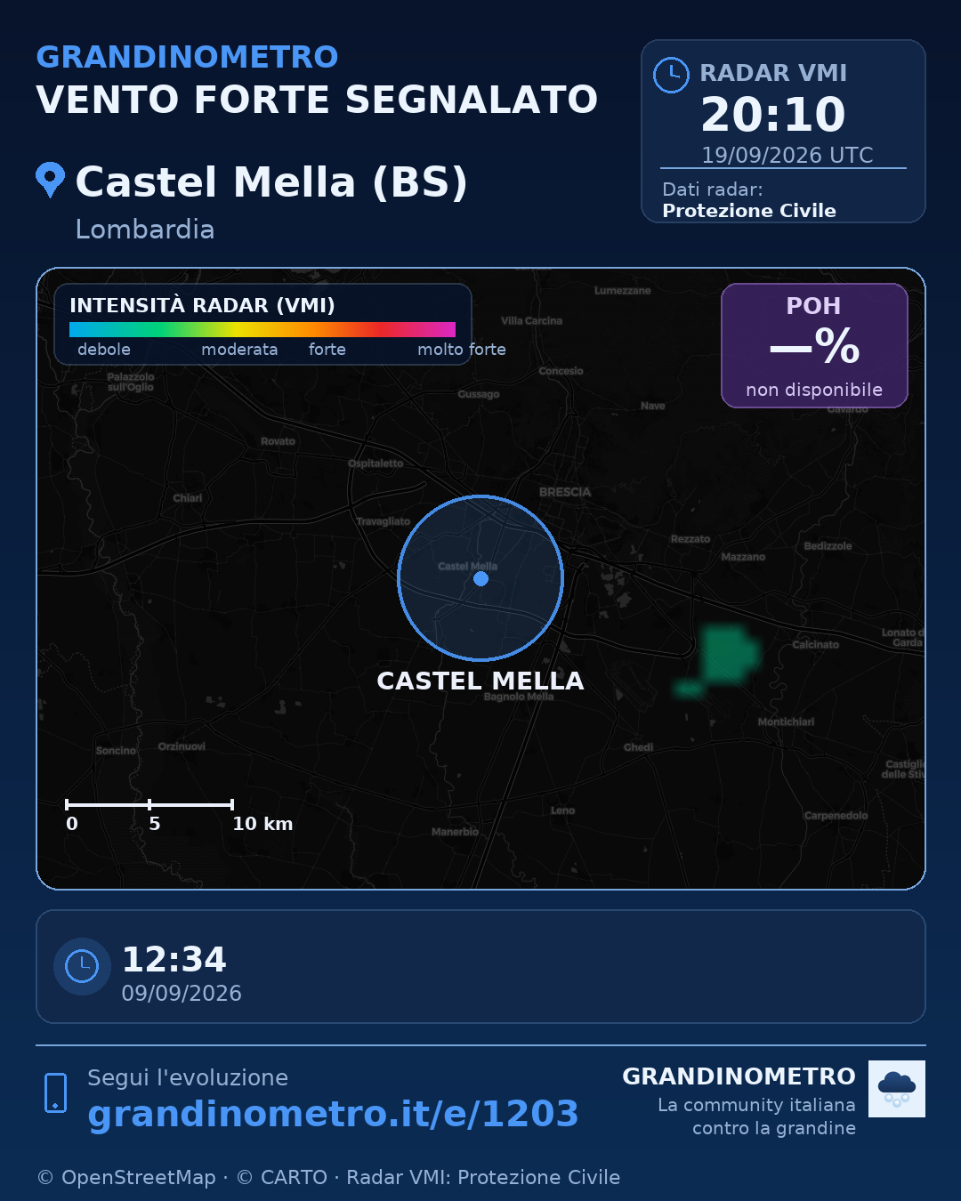 Mappa dell'evento: vento forte a Castel Mella (BS)