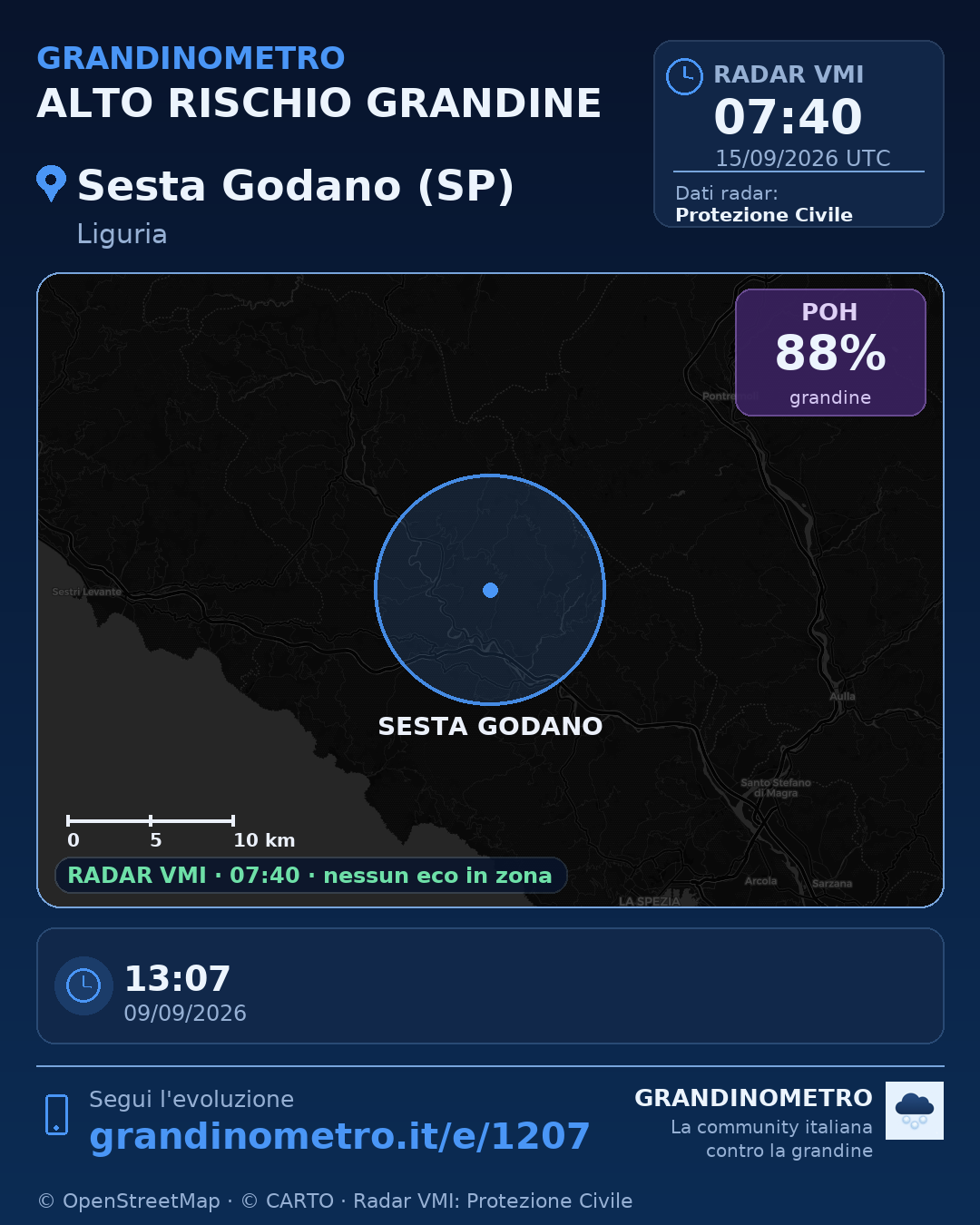 Mappa dell'evento: grandine a Sesta Godano (SP)