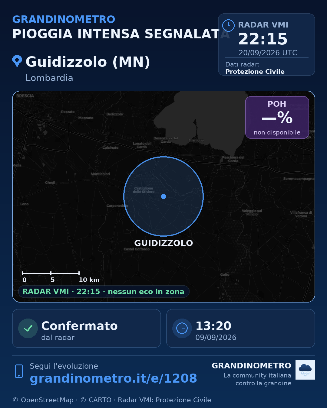 Mappa dell'evento: pioggia intensa a Guidizzolo (MN)