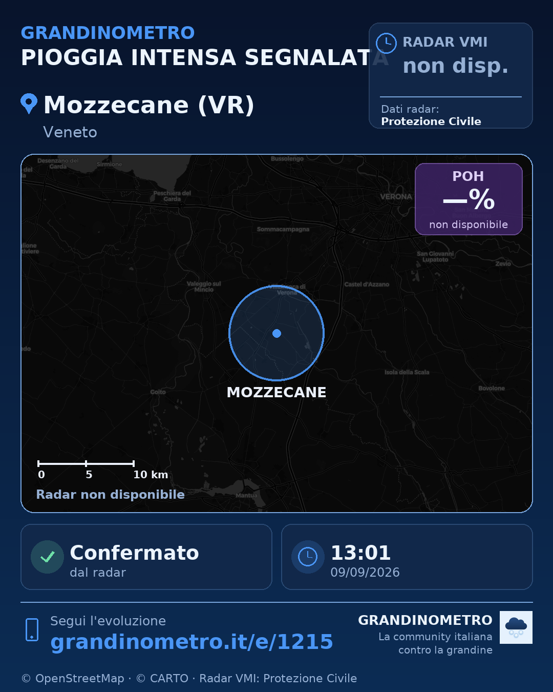 Mappa dell'evento: pioggia intensa a Mozzecane (VR)