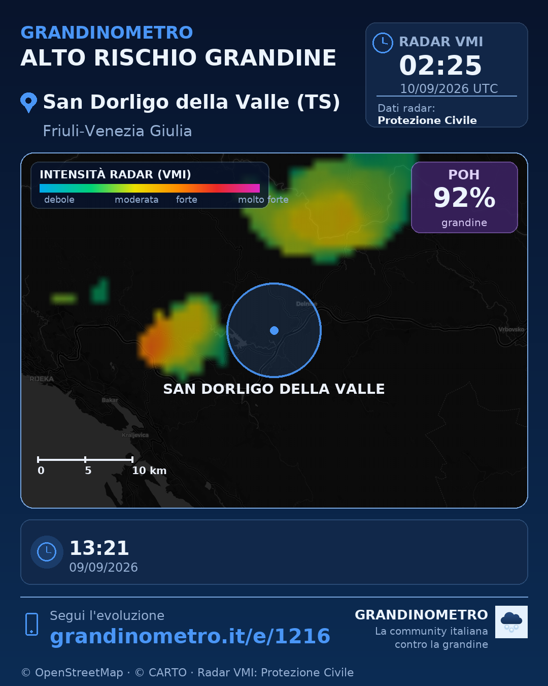 Mappa dell'evento: grandine a San Dorligo della Valle (TS)