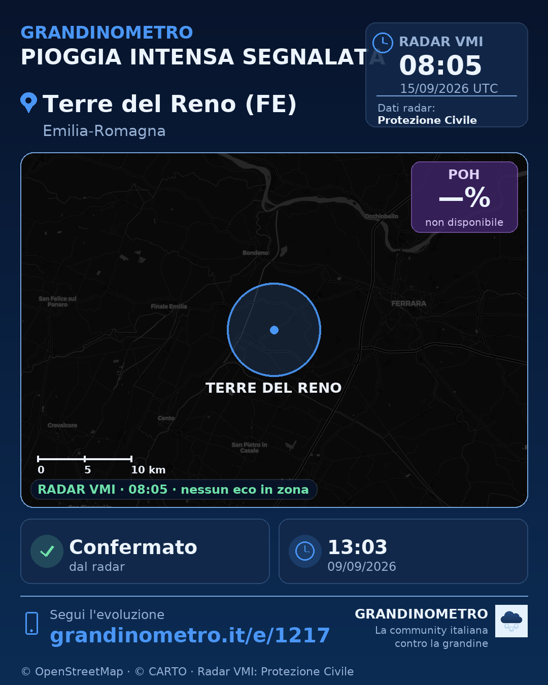 Mappa dell'evento: pioggia intensa a Terre del Reno (FE)