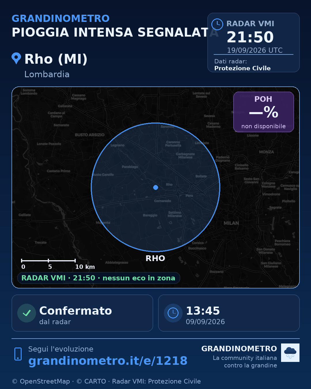 Mappa dell'evento: pioggia intensa a Rho (MI)