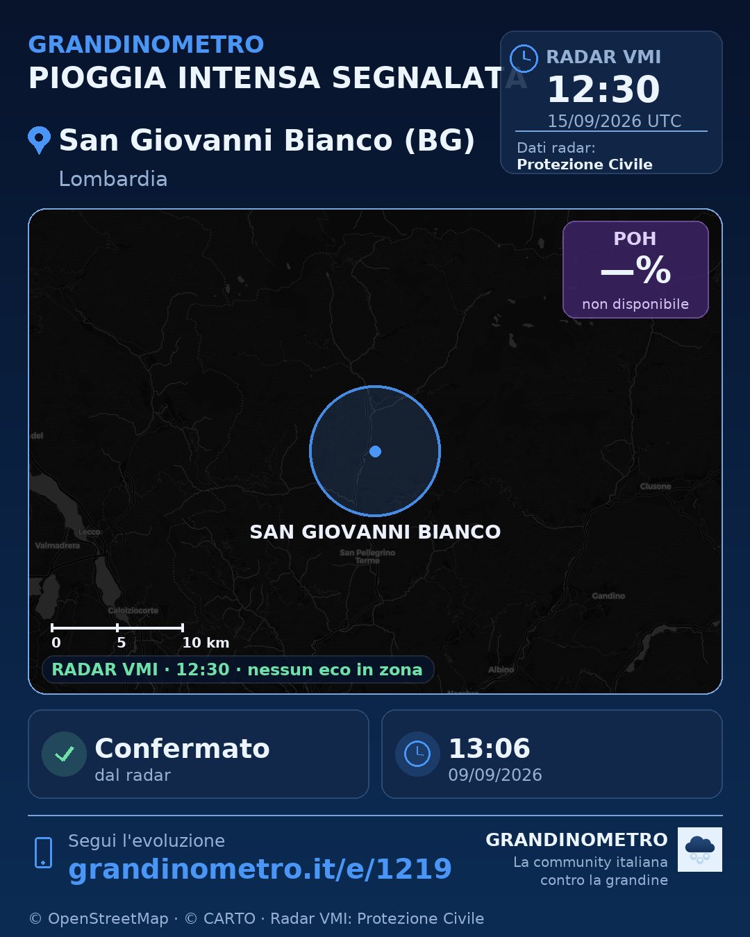 Mappa dell'evento: pioggia intensa a San Giovanni Bianco (BG)