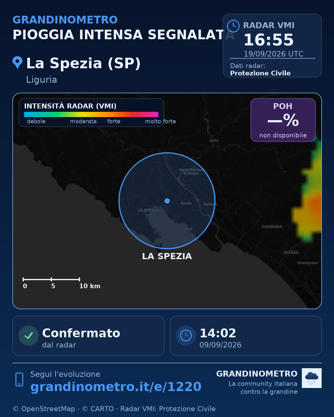 Mappa dell'evento: pioggia intensa a La Spezia (SP)