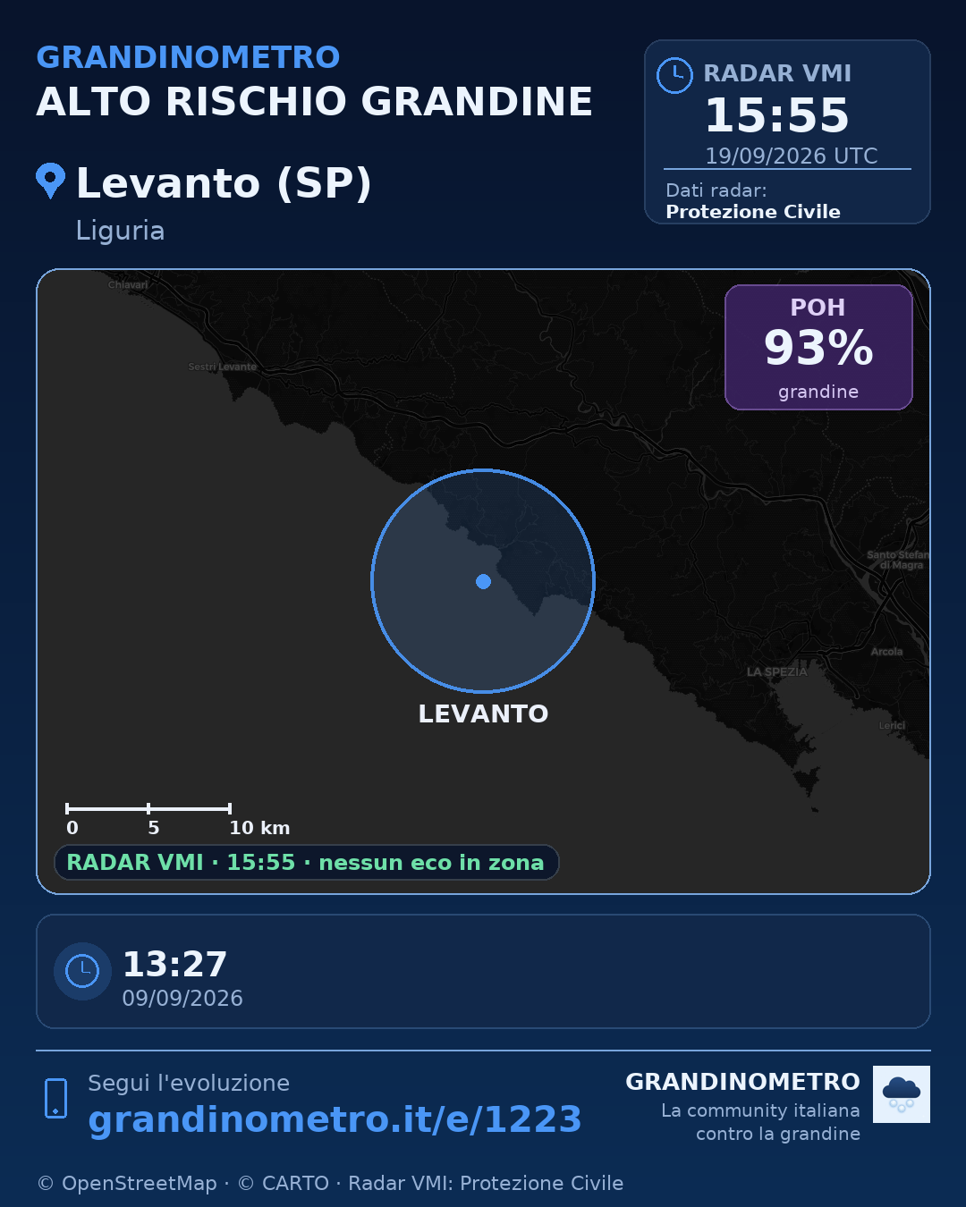 Mappa dell'evento: grandine a Levanto (SP)