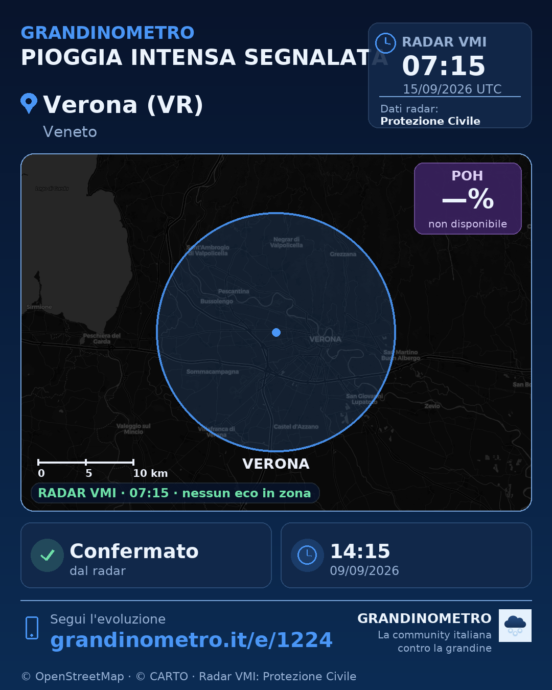 Mappa dell'evento: pioggia intensa a Verona (VR)