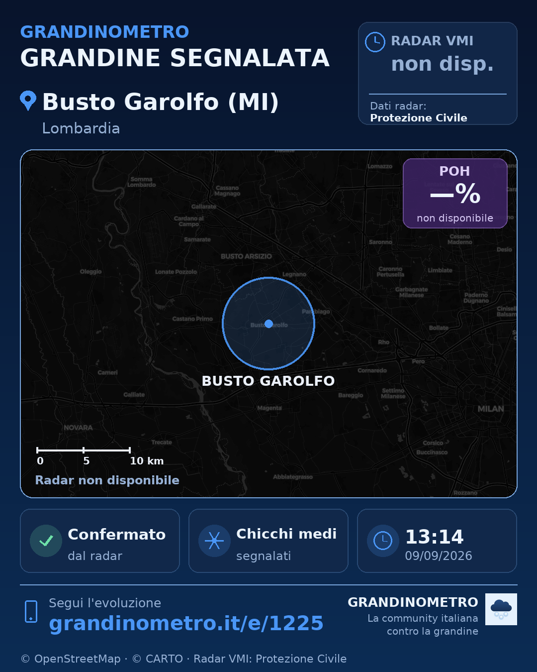 Mappa dell'evento: grandine a Busto Garolfo (MI)