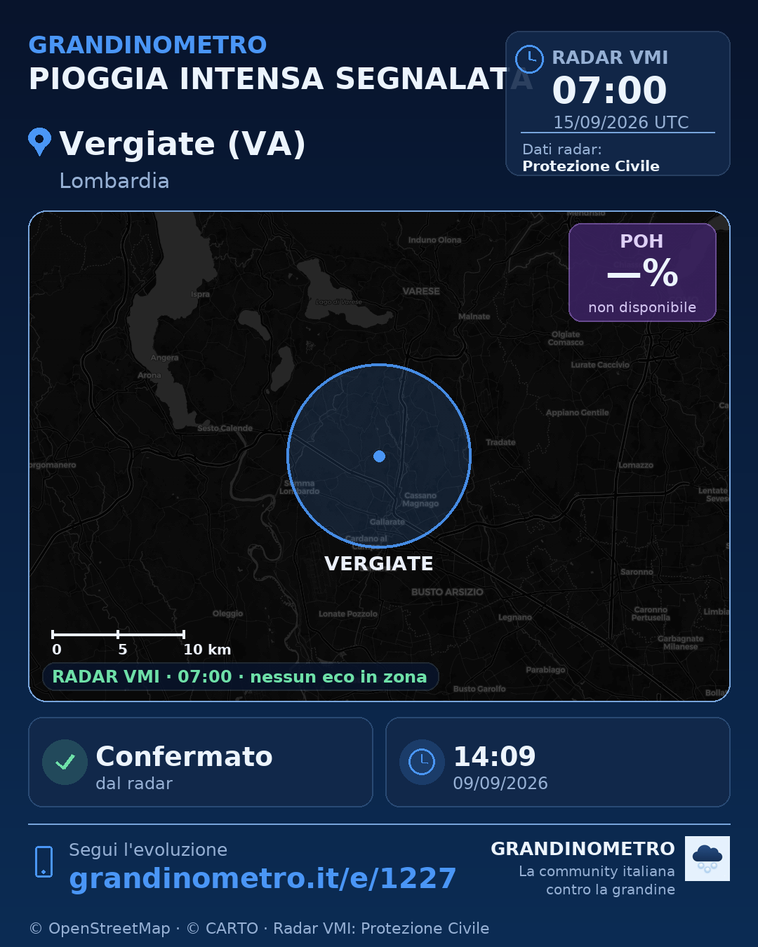 Mappa dell'evento: pioggia intensa a Vergiate (VA)