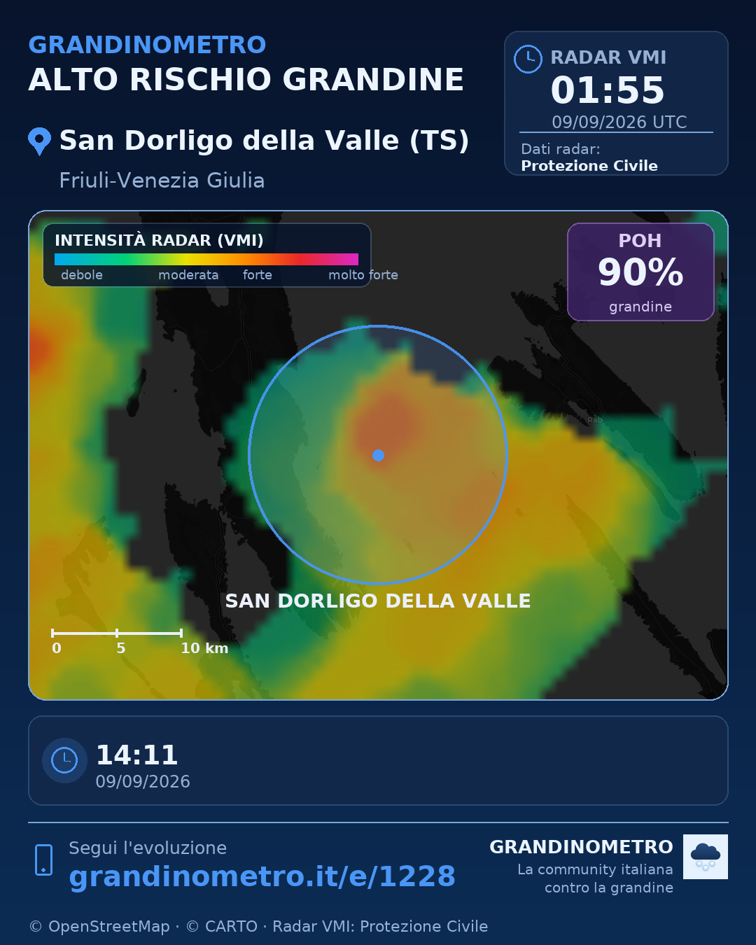 Mappa dell'evento: grandine a San Dorligo della Valle (TS)