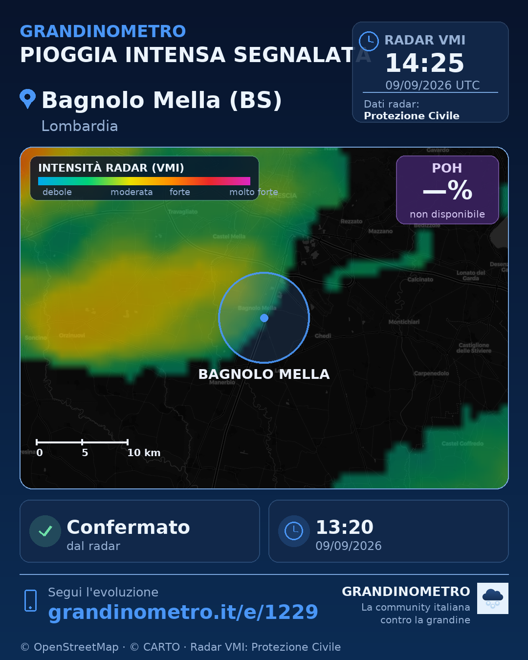 Mappa dell'evento: pioggia intensa a Bagnolo Mella (BS)