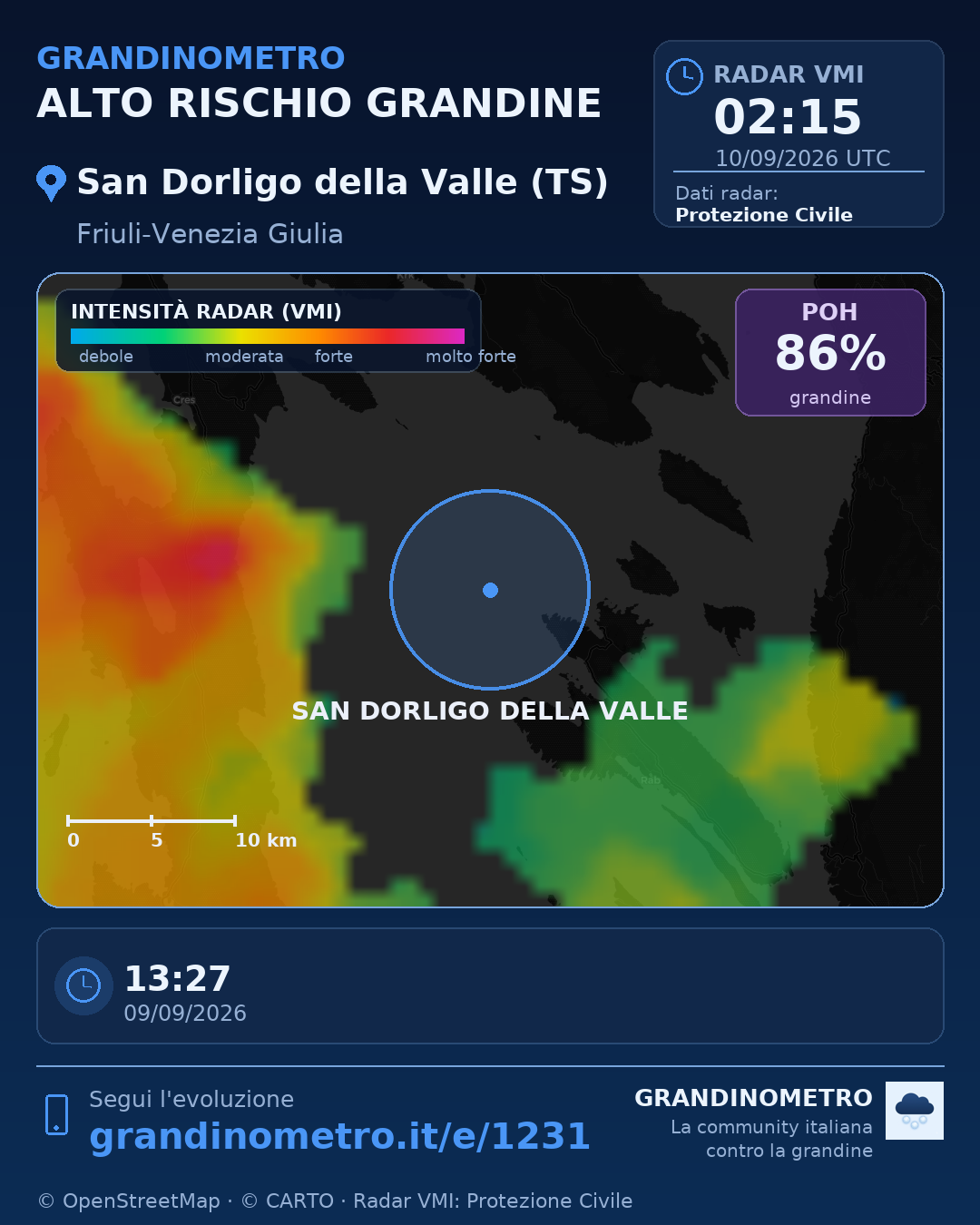 Mappa dell'evento: grandine a San Dorligo della Valle (TS)