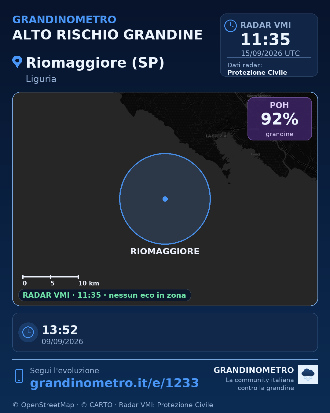 Mappa dell'evento: grandine a Riomaggiore (SP)