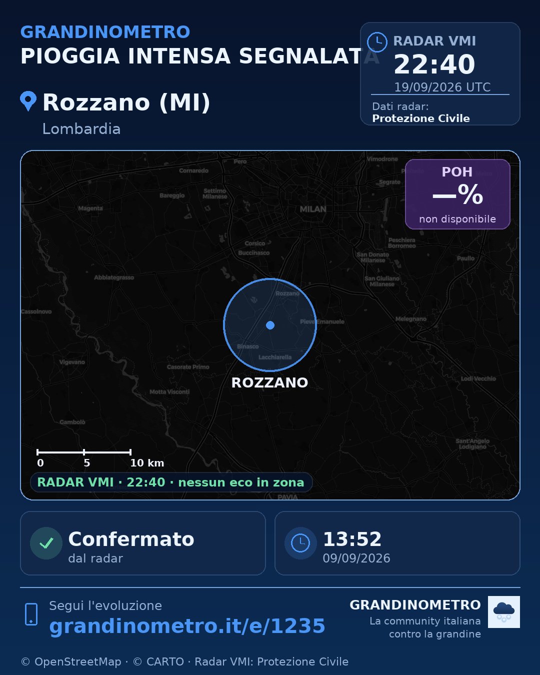 Mappa dell'evento: pioggia intensa a Rozzano (MI)