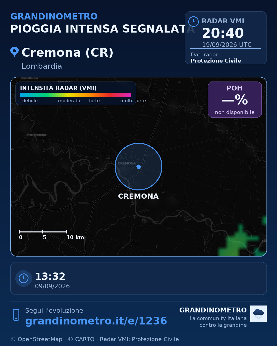 Mappa dell'evento: pioggia intensa a Cremona (CR)
