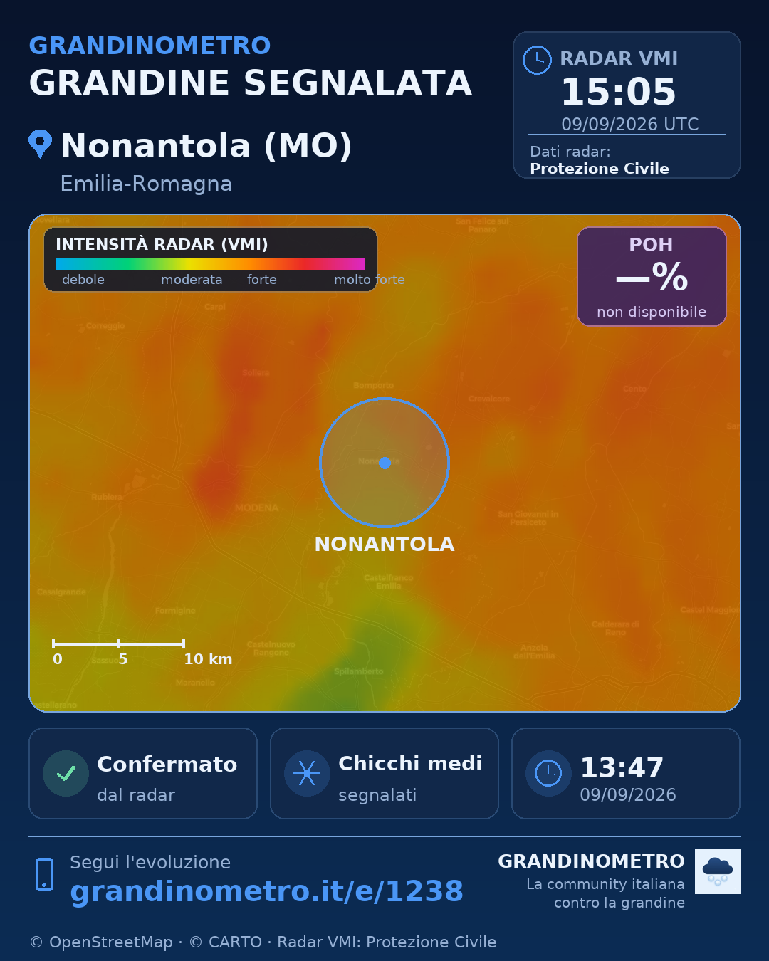 Mappa dell'evento: grandine a Nonantola (MO)