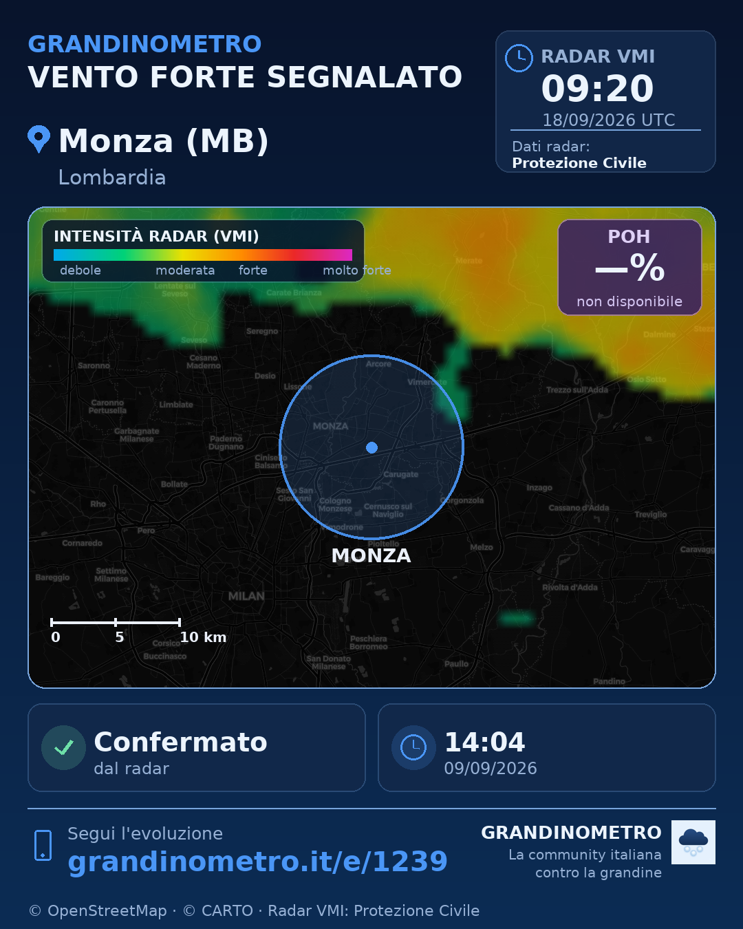 Mappa dell'evento: vento forte a Monza (MB)