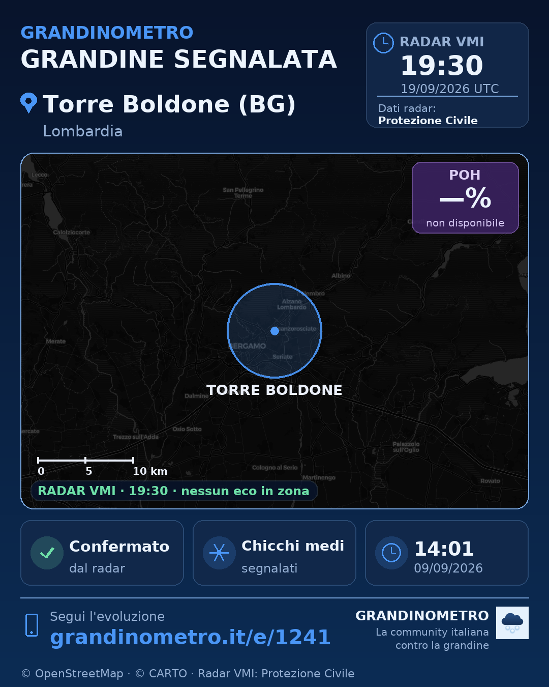 Mappa dell'evento: grandine a Torre Boldone (BG)